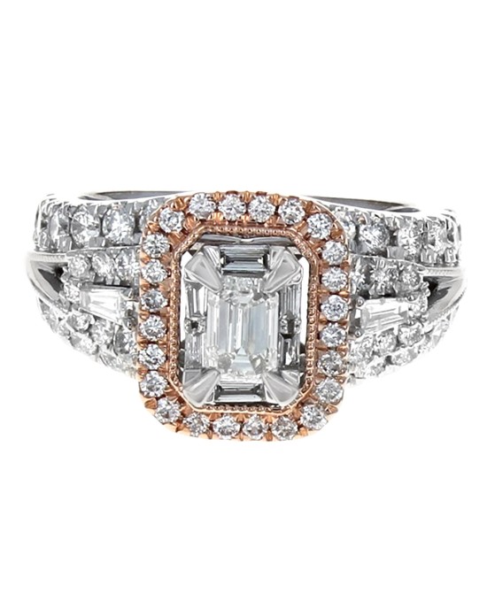 Emerald Cut, Round and Baguette Diamond Ring